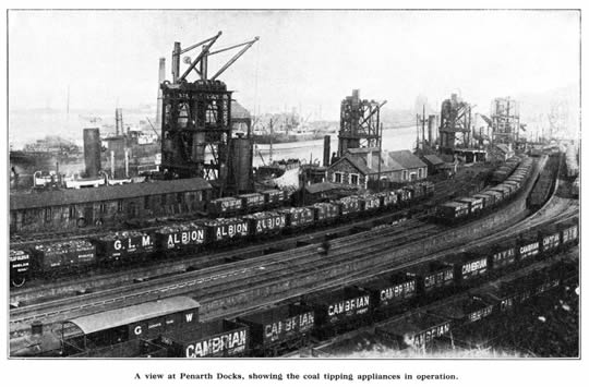 A view at Penarth Docks, showing coal tipping appliances in operation.