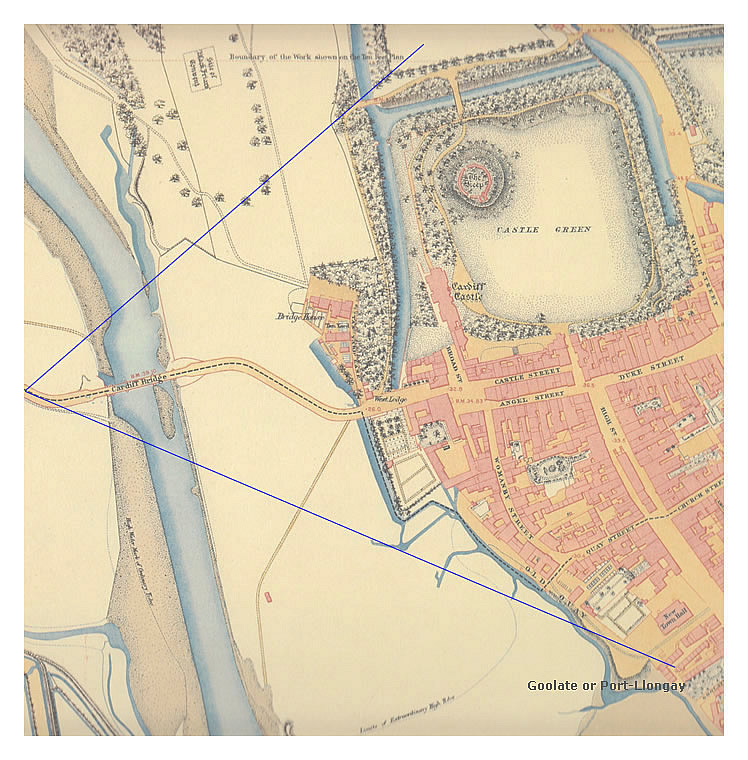 1851 - A town plan of Cardiff / Caerdydd surveyed during 1851 'in accordance with the provisions of the Public Health Act'.