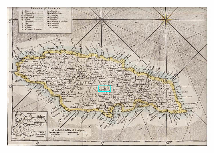1763 - Map of the island of Jamaica with property owners indicated.