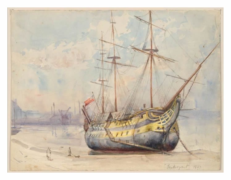 1897 - H.M.S. Foundroyant - Nelson's flagship at Cardiff. 