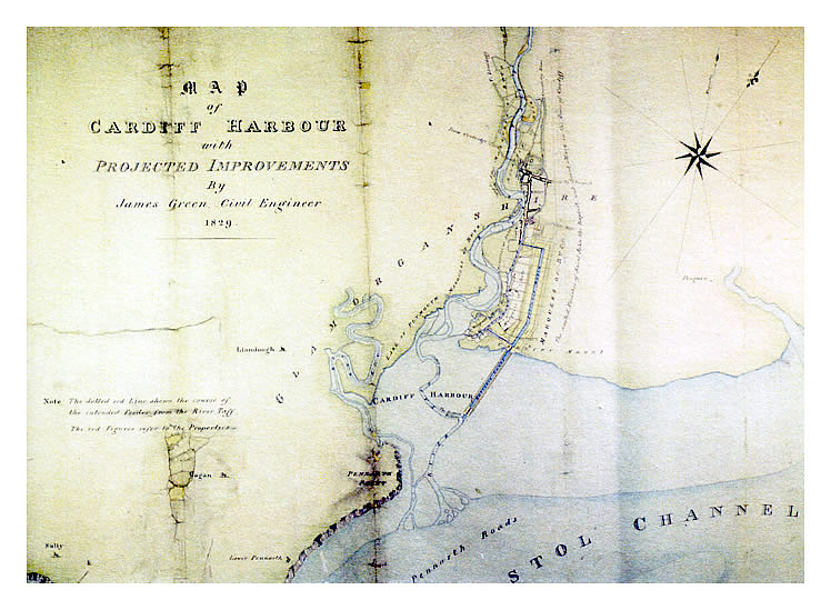 Map of Cardiff Harbour with Projected Improvements by James Green, Civil Engineer, 1829.