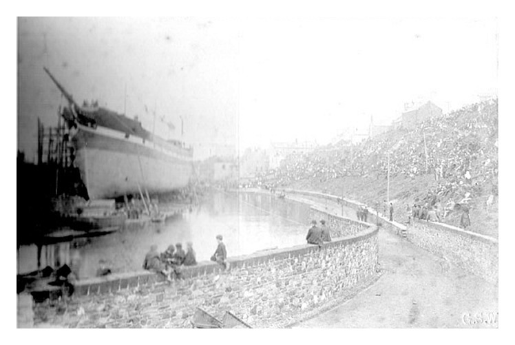 1888 - Launch of the 'Kinkora' of 1,999 tons in 1888, broadside into the River Ellen from Ritson's Wharf, Maryport.