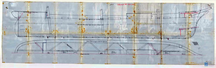 The sailing ship 'Ellenbank' showing a Longitudinal Section & Deck Plan dated 17th January 1884 of the vessel together with a Iron Ship Survey Report for Ellenbank, 30th October 1885.