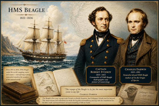 1831-1836 -Charles Darwin and HMS Beagle.