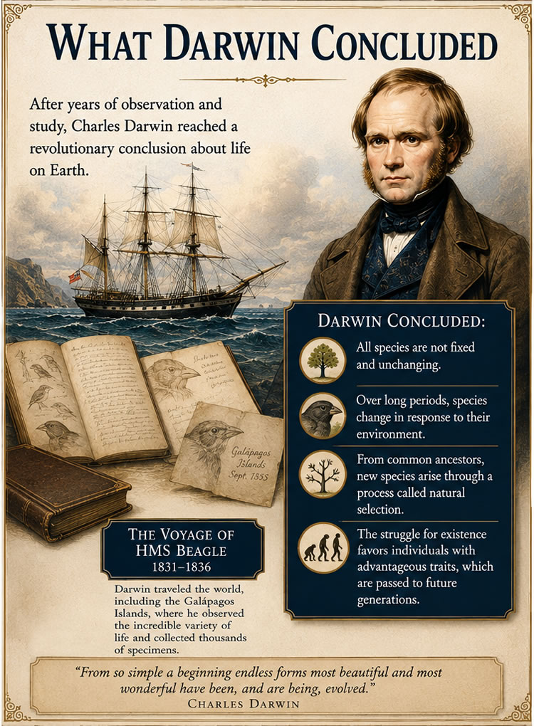 What Darwin concluded within 'On the Origin of the Species.'