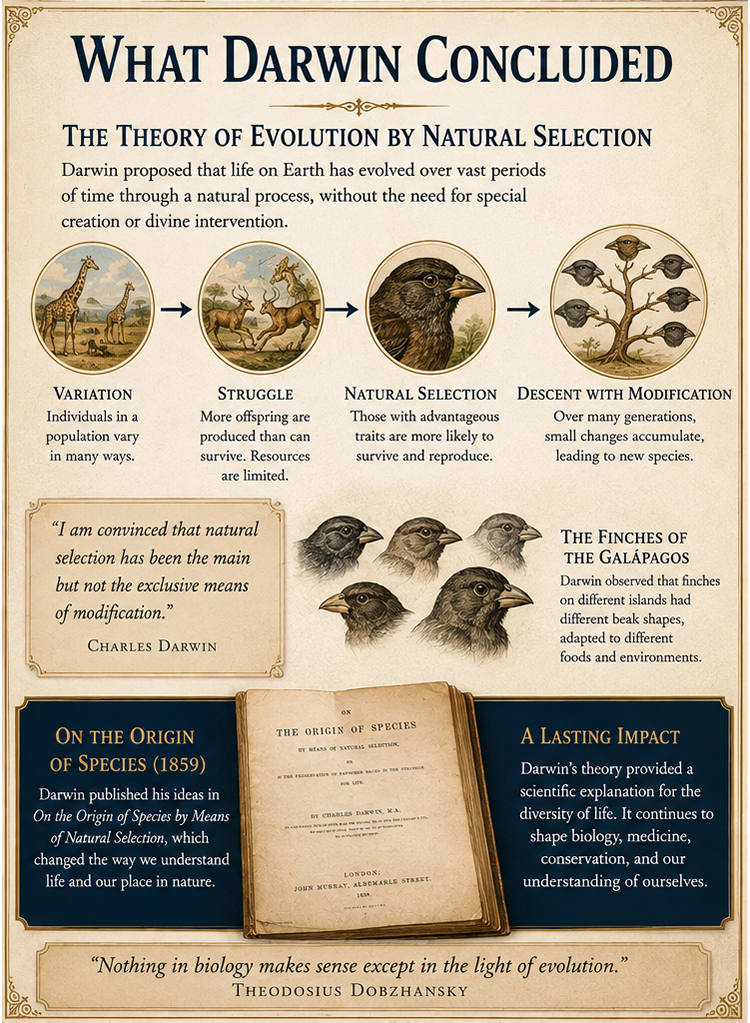 What Darwin concluded within 'On the Origin of the Species.'